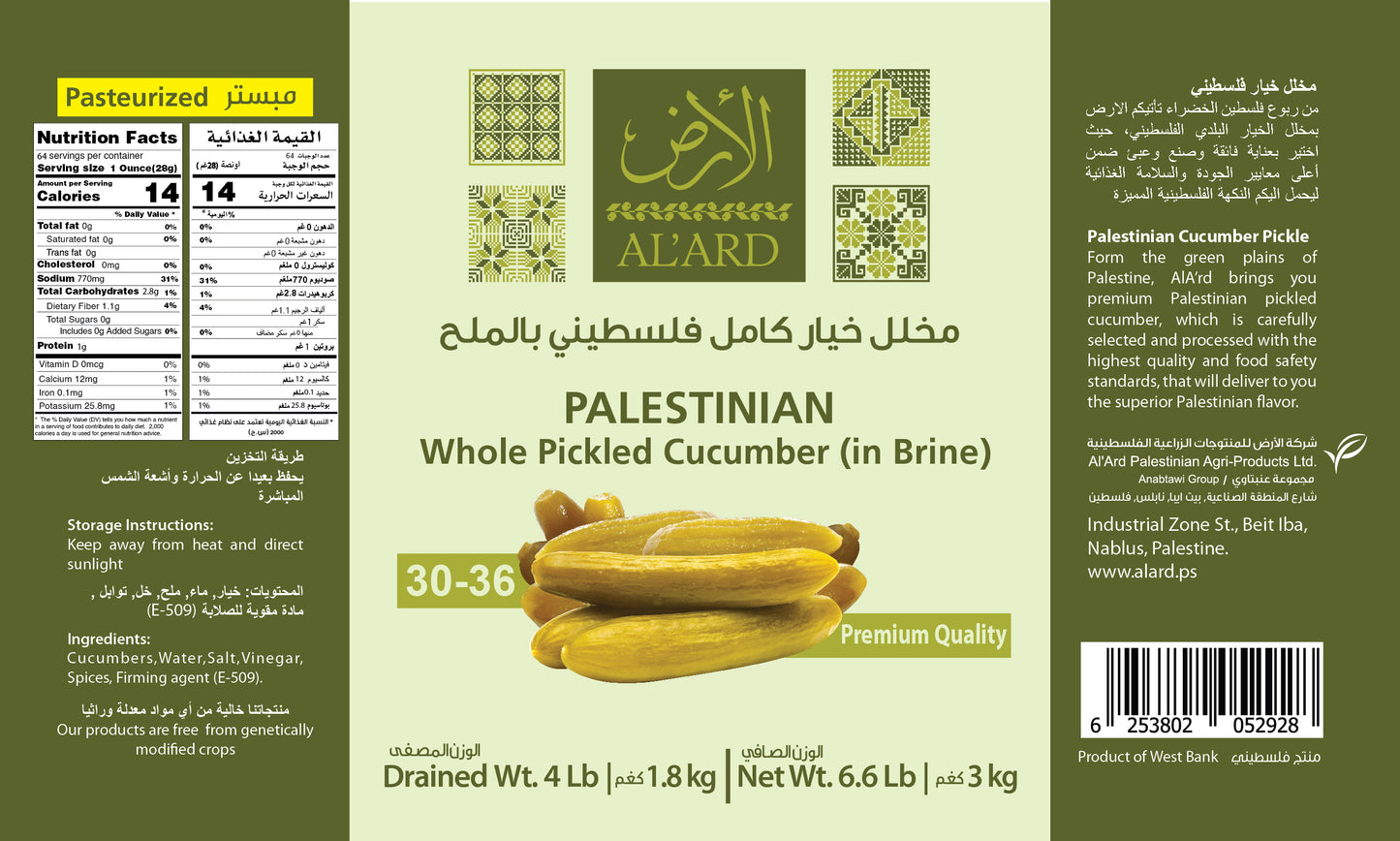 PALESTINIAN WHOLE PICKLED CUCUMBER (IN BRINE) 60-80/ 3K